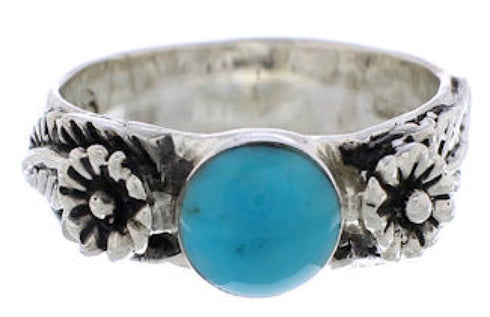 Southwestern Turquoise Sterling Silver Flower Ring Size 8-1/2 TX26970